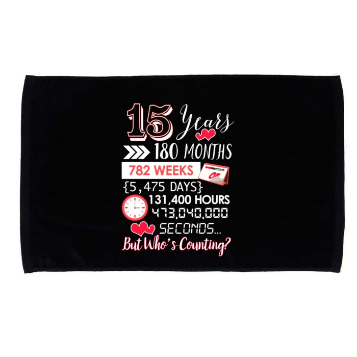 15 Years Of Marriage Happily Married Couple 15th Wedding Anniversary Gift Microfiber Hand Towel