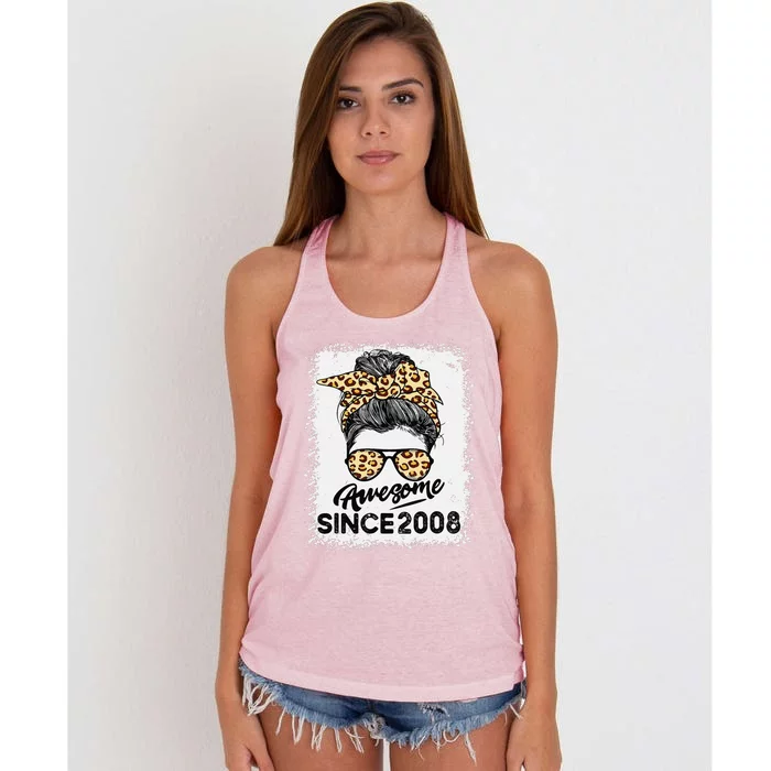 15 Year Old Awesome Since 2008 15th Birthday Giftsn Women's Knotted Racerback Tank