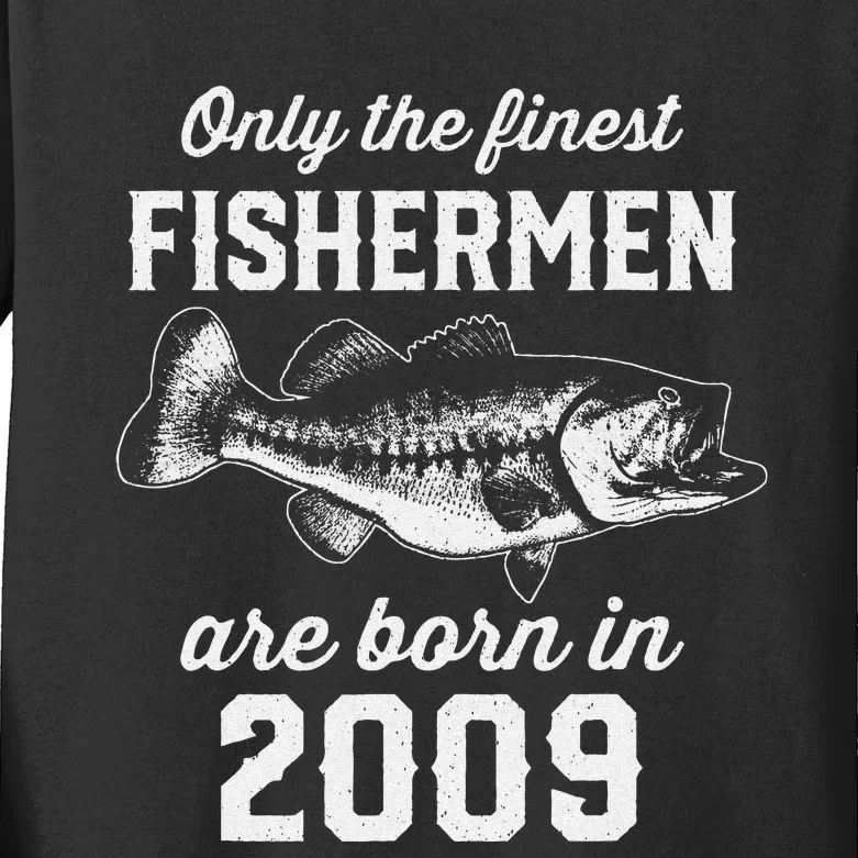 14 Year Old Fisherman Fishing 2009 14th Birthday Gift Kids Long Sleeve Shirt