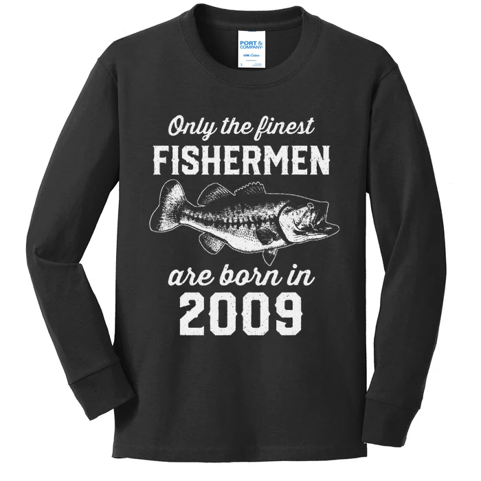 14 Year Old Fisherman Fishing 2009 14th Birthday Gift Kids Long Sleeve Shirt