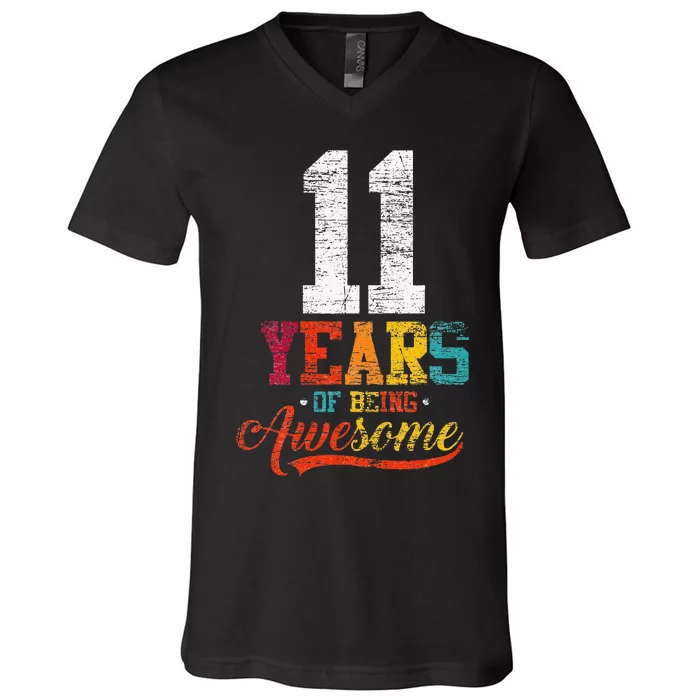 11 Years Of Being Awesome Gifts 11 Years Old 11th Birthday V-Neck T-Shirt