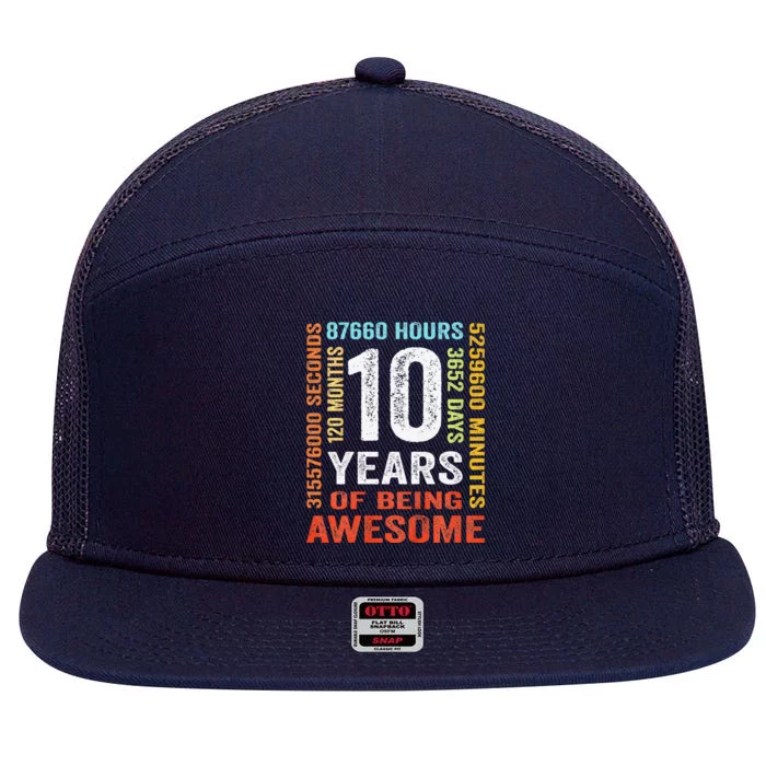 10 Years Old 10th Birthday Gift Vintage Retro 120 Months 7 Panel Mesh Trucker Snapback Hat