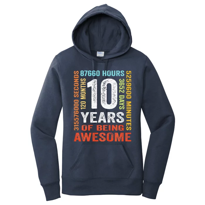 10 Years Old 10th Birthday Gift Vintage Retro 120 Months Women's Pullover Hoodie