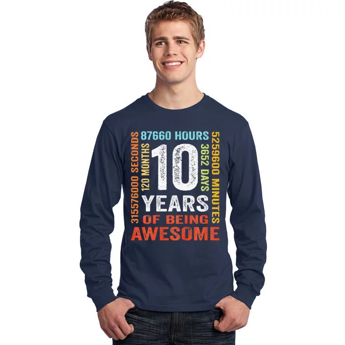 10 Years Old 10th Birthday Gift Vintage Retro 120 Months Tall Long Sleeve T-Shirt