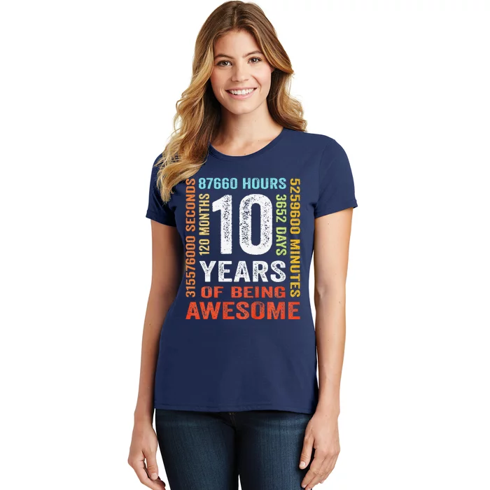 10 Years Old 10th Birthday Gift Vintage Retro 120 Months Women's T-Shirt