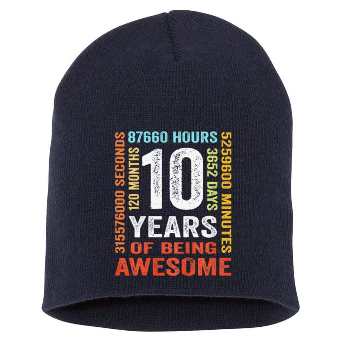 10 Years Old 10th Birthday Gift Vintage Retro 120 Months Short Acrylic Beanie