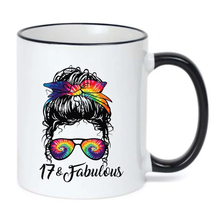 17 Years Old Fabulous Messy Bun Tie Dye 17th Birthday Black Color Changing Mug