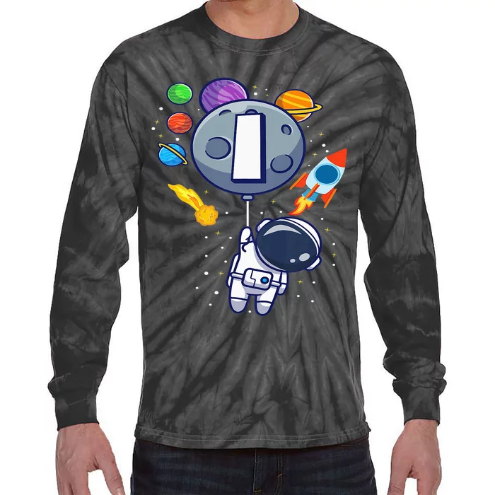 1 Years Old Birthday  Space Astronaut 1st Birthday Tie-Dye Long Sleeve Shirt