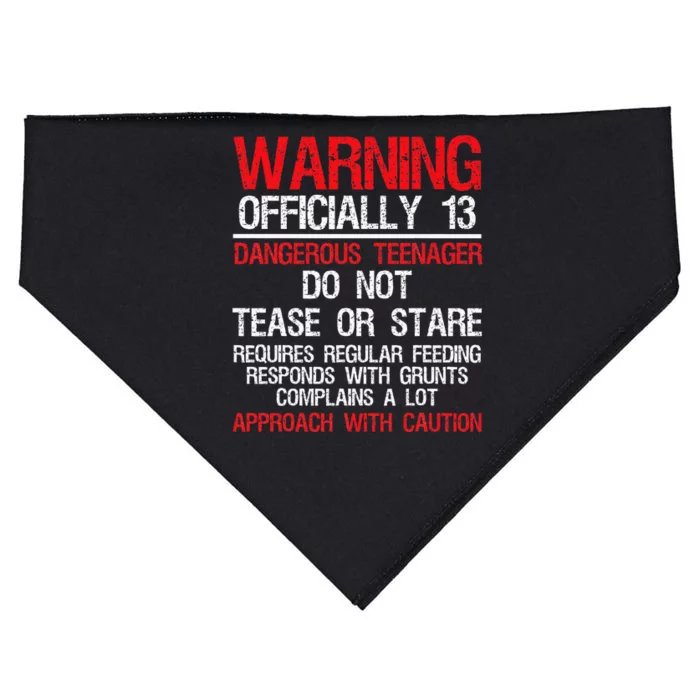 13 Years Old Warning Dangerous Teenager 13th Birthday USA-Made Doggie Bandana