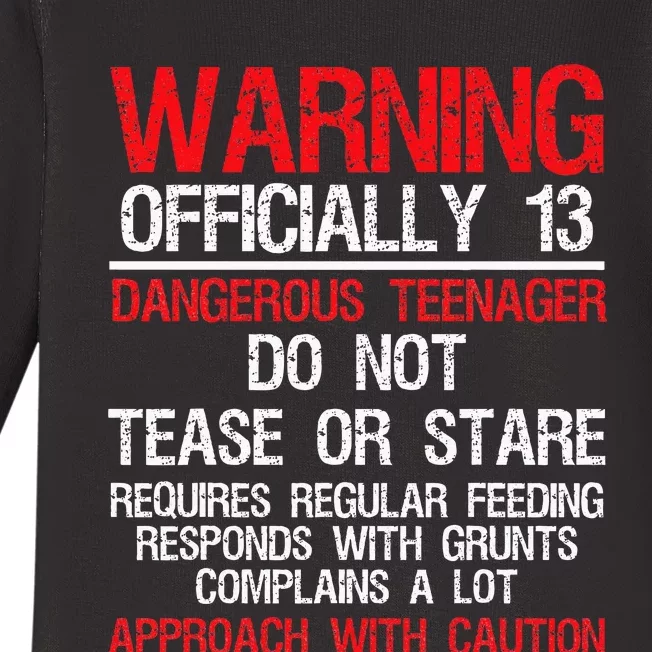 13 Years Old Warning Dangerous Teenager 13th Birthday Baby Long Sleeve Bodysuit