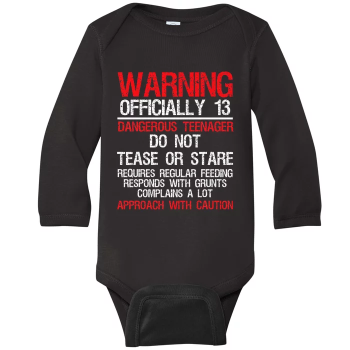 13 Years Old Warning Dangerous Teenager 13th Birthday Baby Long Sleeve Bodysuit