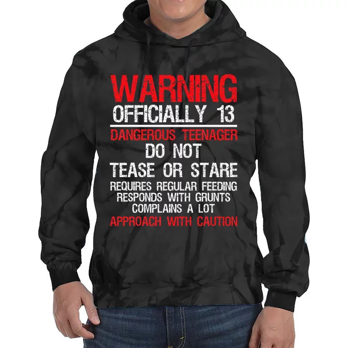 13 Years Old Warning Dangerous Teenager 13th Birthday Tie Dye Hoodie