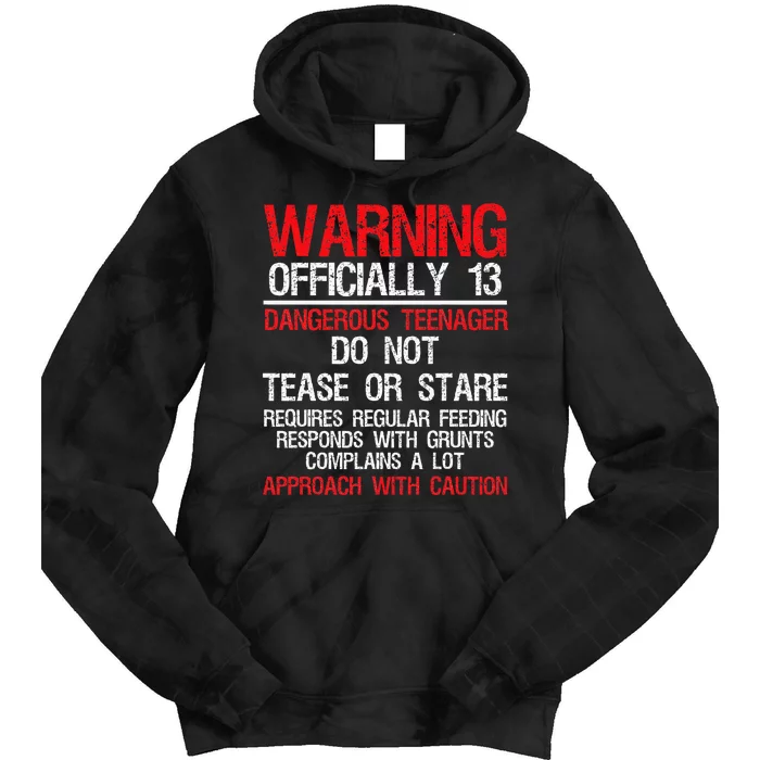 13 Years Old Warning Dangerous Teenager 13th Birthday Tie Dye Hoodie