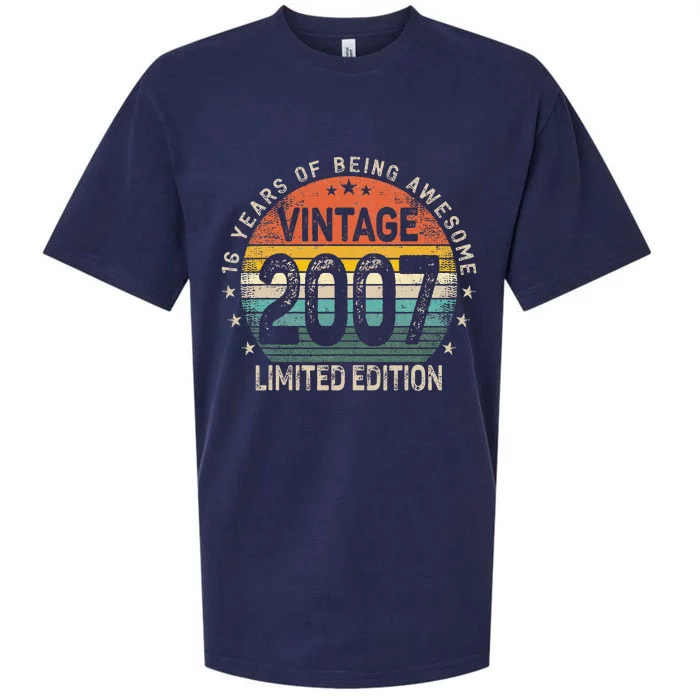 16 Years Old 2007 Vintage 16th Birthday Sueded Cloud Jersey T-Shirt