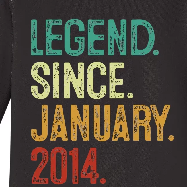 10 Years Old Legend Since January 2014 10th Birthday Baby Long Sleeve Bodysuit