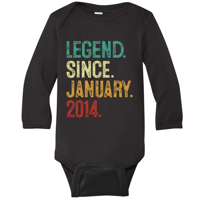 10 Years Old Legend Since January 2014 10th Birthday Baby Long Sleeve Bodysuit