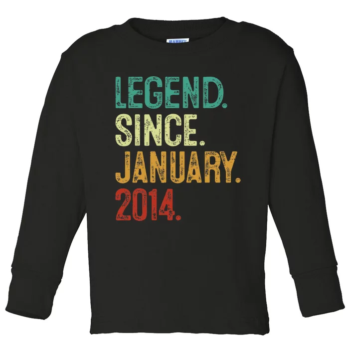 10 Years Old Legend Since January 2014 10th Birthday Toddler Long Sleeve Shirt