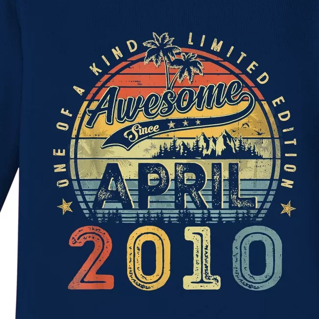 13 Year Old Awesome Since April 2010 13th Birthday Baby Long Sleeve Bodysuit