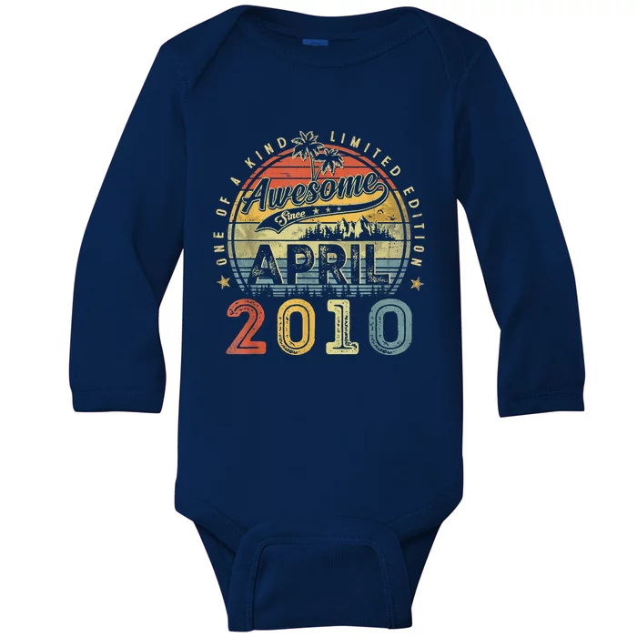 13 Year Old Awesome Since April 2010 13th Birthday Baby Long Sleeve Bodysuit