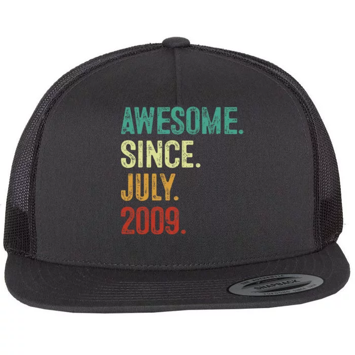 14 Year Old Awesome Since July 2009 14th Birthday Flat Bill Trucker Hat