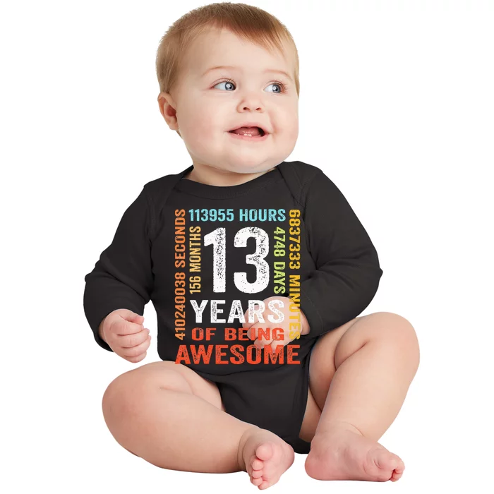 13 Years Old 13th Birthday Gift Vintage 156 Month Baby Long Sleeve Bodysuit