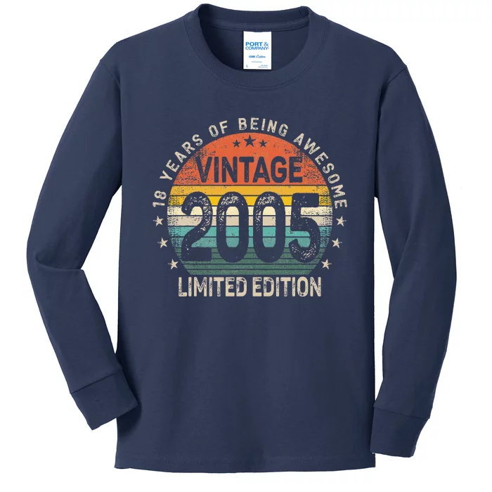 18 Years Old 2005 Vintage 18th Birthday Women Kids Long Sleeve Shirt