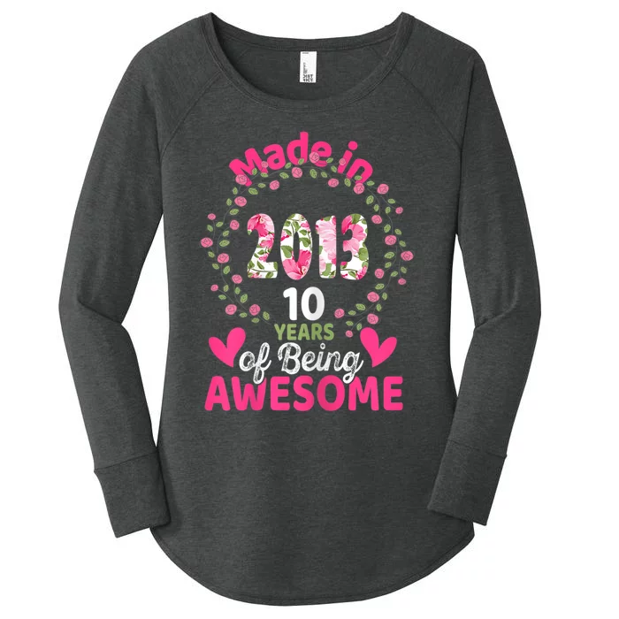 10 Years Old 10th Birthday Born in 2013 Wo Girls Floral Women's Perfect Tri Tunic Long Sleeve Shirt