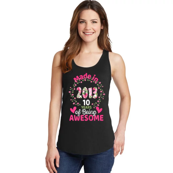 10 Years Old 10th Birthday Born in 2013 Wo Girls Floral Ladies Essential Tank