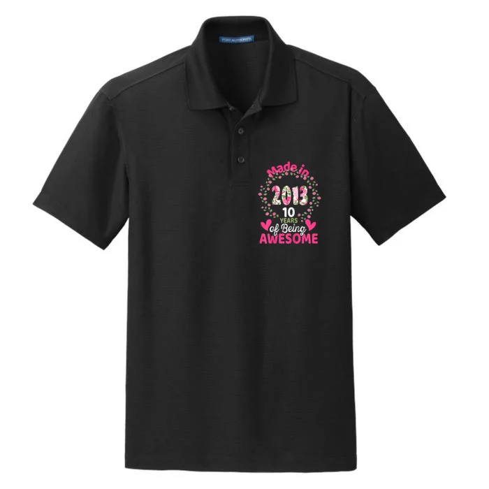 10 Years Old 10th Birthday Born in 2013 Wo Girls Floral Dry Zone Grid Performance Polo