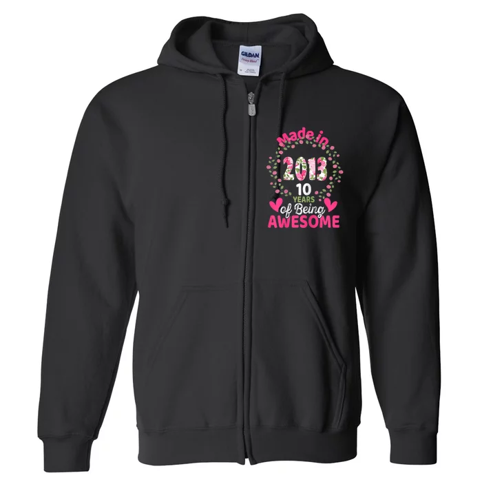 10 Years Old 10th Birthday Born in 2013 Wo Girls Floral Full Zip Hoodie