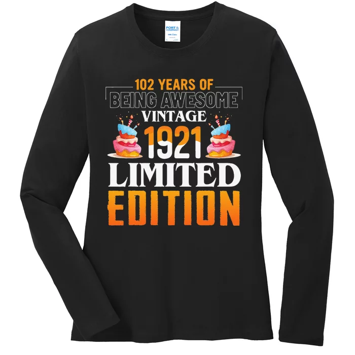 102 Years Old Vintage 1921 102nd Birthday Gifts For Ladies Long Sleeve Shirt