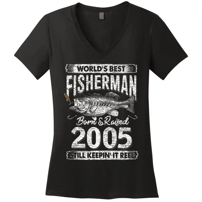 16 Years Old Fisherman Born In 2005 Fisherman 16th Birthday Women's V-Neck T-Shirt