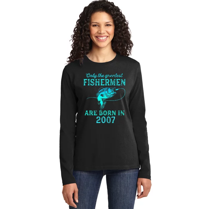 16 Years Old Fisherman Born In 2007 16th Birthday Ladies Long Sleeve Shirt