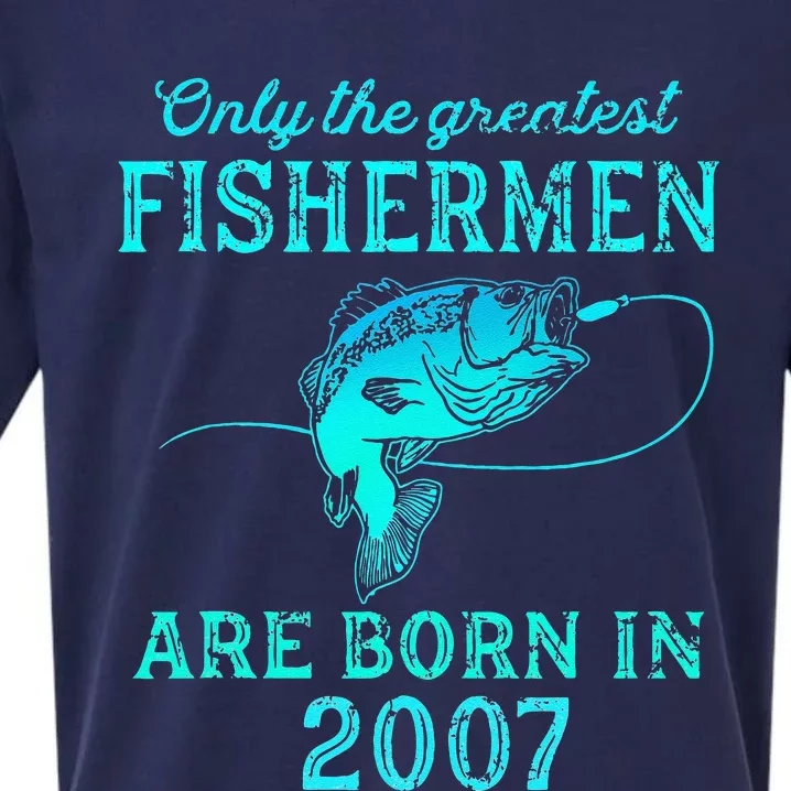 16 Years Old Fisherman Born In 2007 16th Birthday Sueded Cloud Jersey T-Shirt