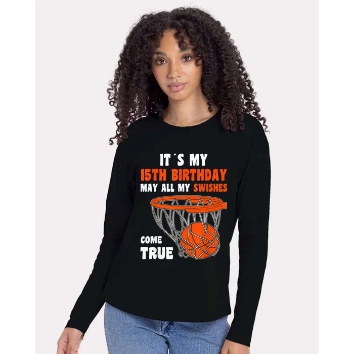 15 Year Old Happy 15th Birthday Basketball 15th Birthday Womens Cotton Relaxed Long Sleeve T-Shirt