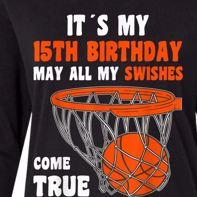 15 Year Old Happy 15th Birthday Basketball 15th Birthday Womens Cotton Relaxed Long Sleeve T-Shirt