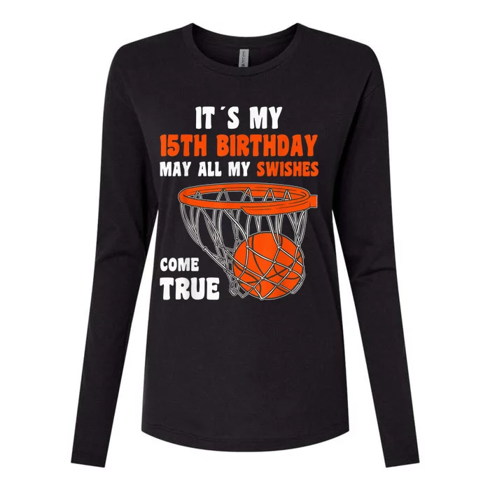 15 Year Old Happy 15th Birthday Basketball 15th Birthday Womens Cotton Relaxed Long Sleeve T-Shirt