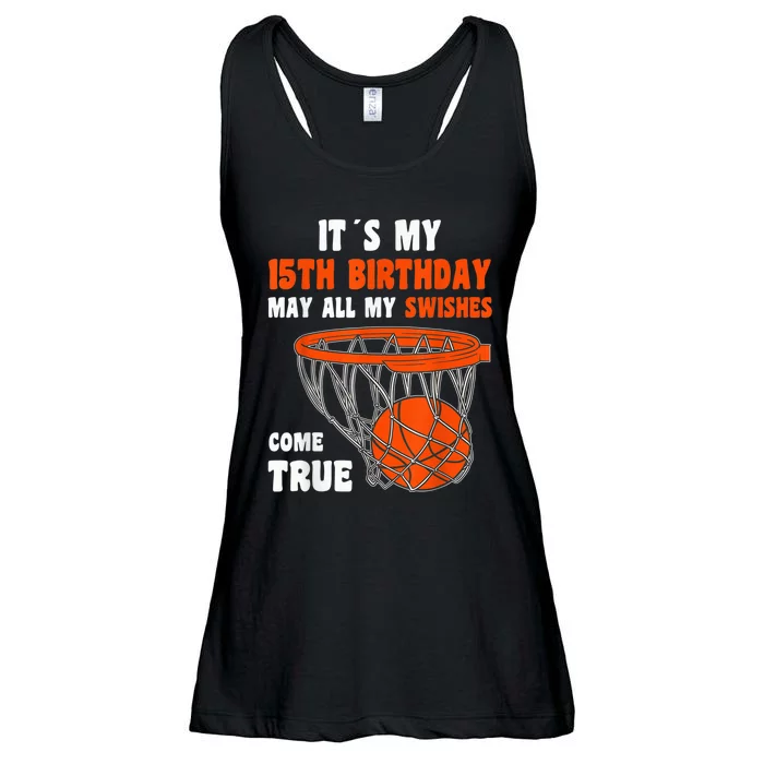 15 Year Old Happy 15th Birthday Basketball 15th Birthday Ladies Essential Flowy Tank