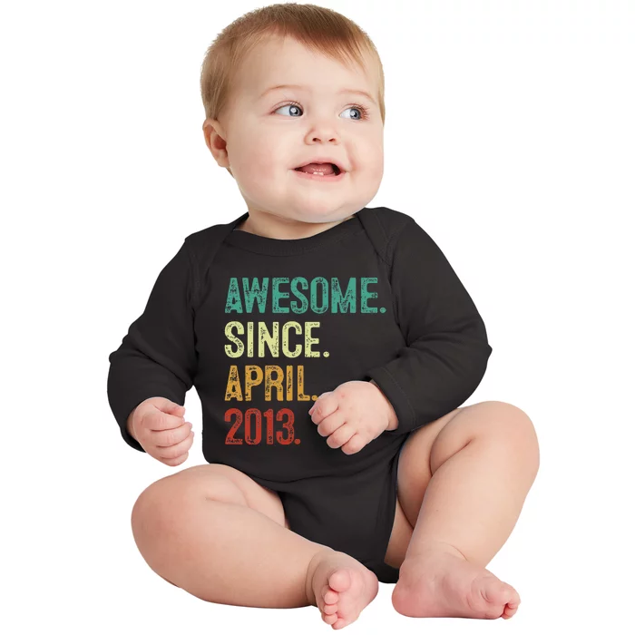 10 Years Old Awesome Since April 2013 10th Birthday Baby Long Sleeve Bodysuit