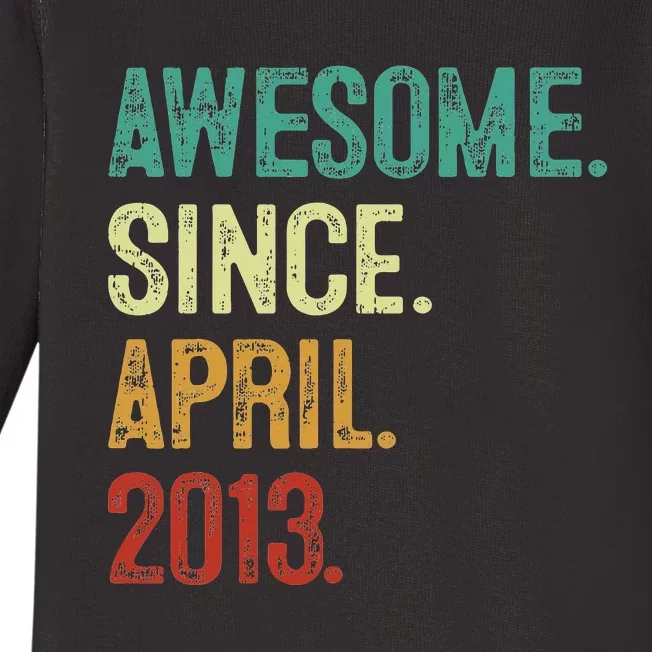 10 Years Old Awesome Since April 2013 10th Birthday Baby Long Sleeve Bodysuit