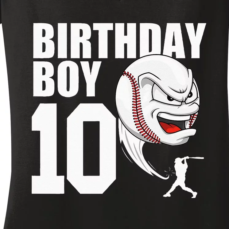 10 Year Old Baseball Birthday Party Theme 10th Gift For Boy Women's V-Neck T-Shirt