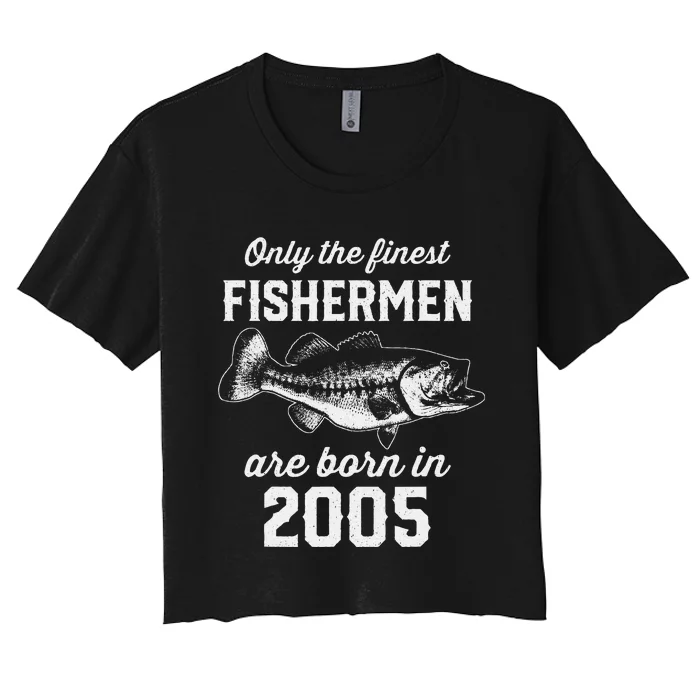 18 Year Old Fisherman Fishing 2005 18th Birthday Gift Women's Crop Top Tee