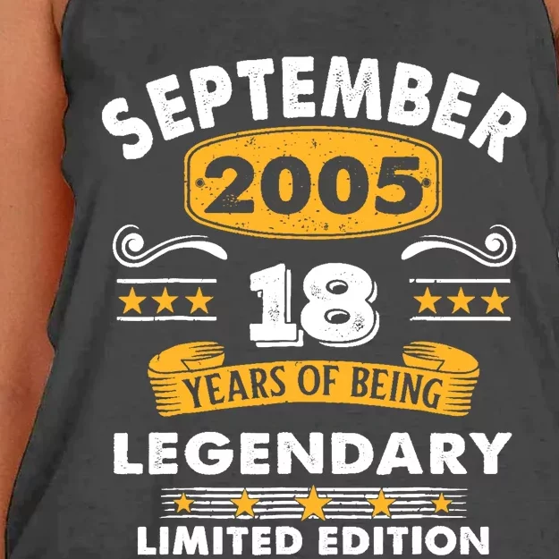 18 Years Old Legend Since September 2005 18th Birthday Gifts Women's Knotted Racerback Tank