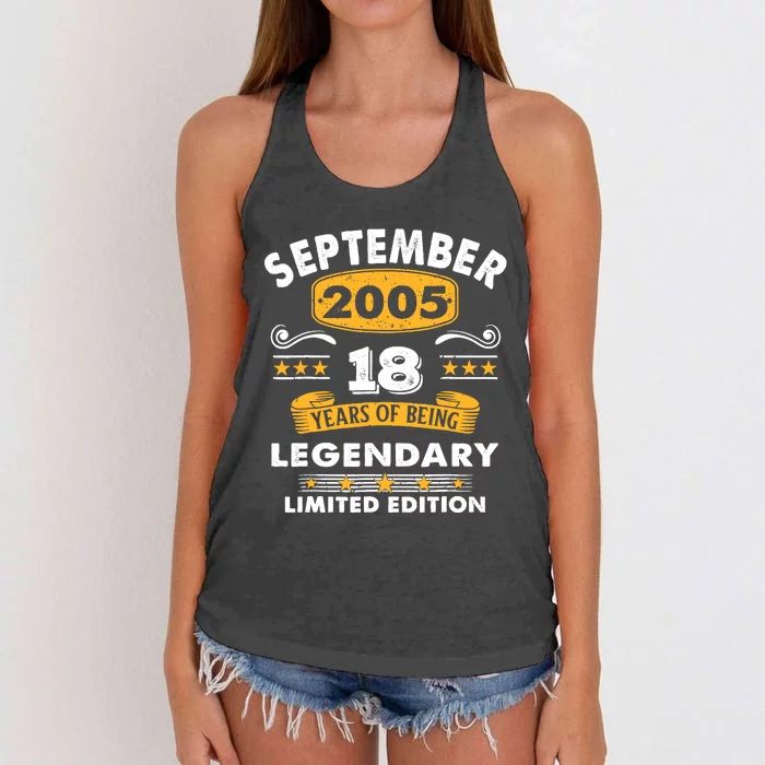 18 Years Old Legend Since September 2005 18th Birthday Gifts Women's Knotted Racerback Tank