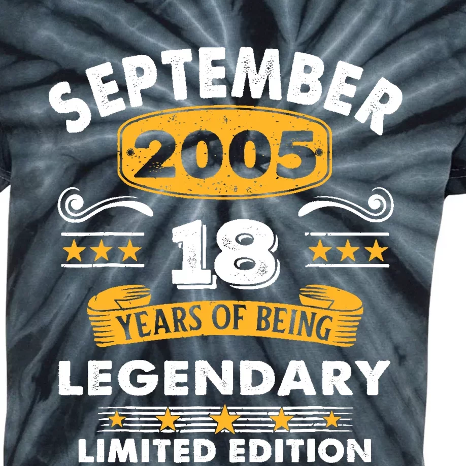 18 Years Old Legend Since September 2005 18th Birthday Gifts Kids Tie-Dye T-Shirt