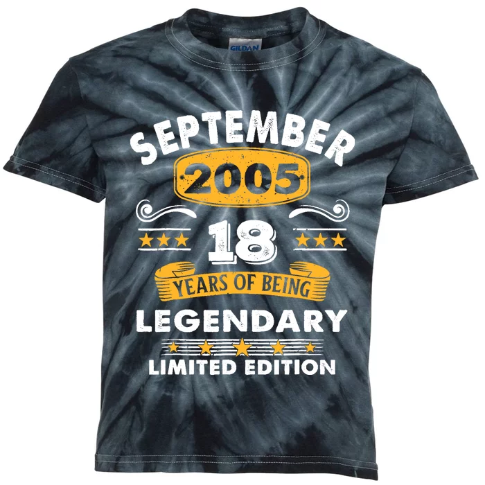 18 Years Old Legend Since September 2005 18th Birthday Gifts Kids Tie-Dye T-Shirt