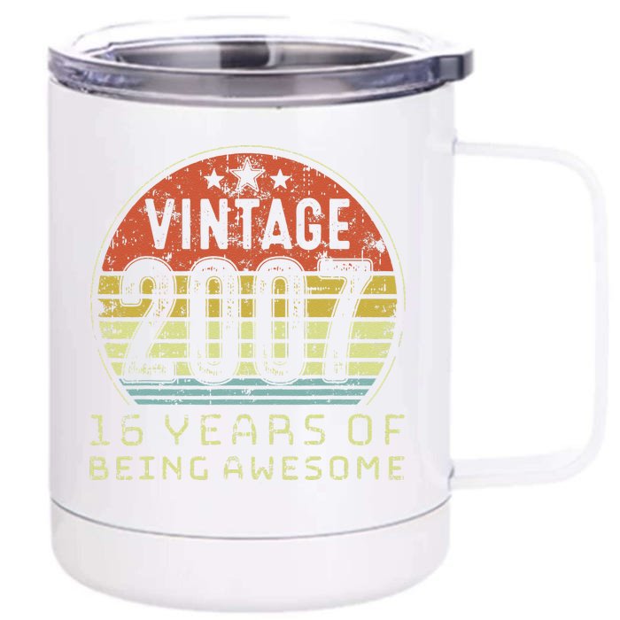 16 Year Old Birthday Vintage 2007 16th Birthday Love Cute Front & Back 12oz Stainless Steel Tumbler Cup