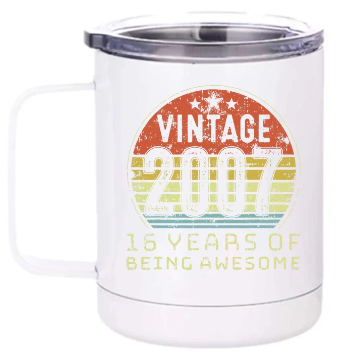 16 Year Old Birthday Vintage 2007 16th Birthday Love Cute Front & Back 12oz Stainless Steel Tumbler Cup