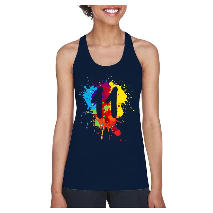 11 Years Old Girl Boy Birthday Gift Colorful Paint Splashes Women's Racerback Tank