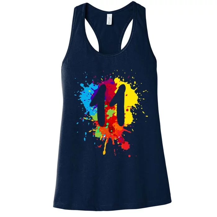 11 Years Old Girl Boy Birthday Gift Colorful Paint Splashes Women's Racerback Tank